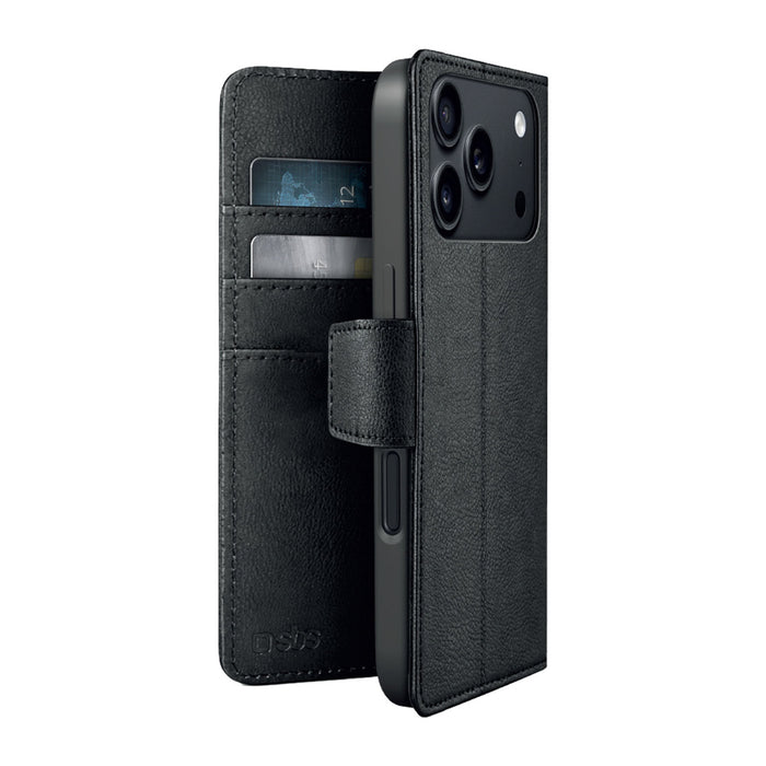 Калъф SBS Wallet Classic Mag за iPhone 18 Pro Max с портфейл и стойка, съвместим с MagSafe - черен