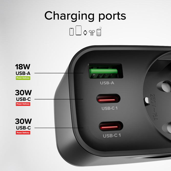 Разклонител SBS 99098 2XUSB-C 1XUSB-A