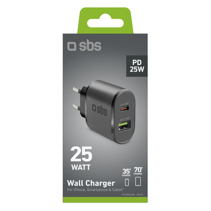 ЗАРЯДНО 220V SBS 25W PD USB-C+A 29074