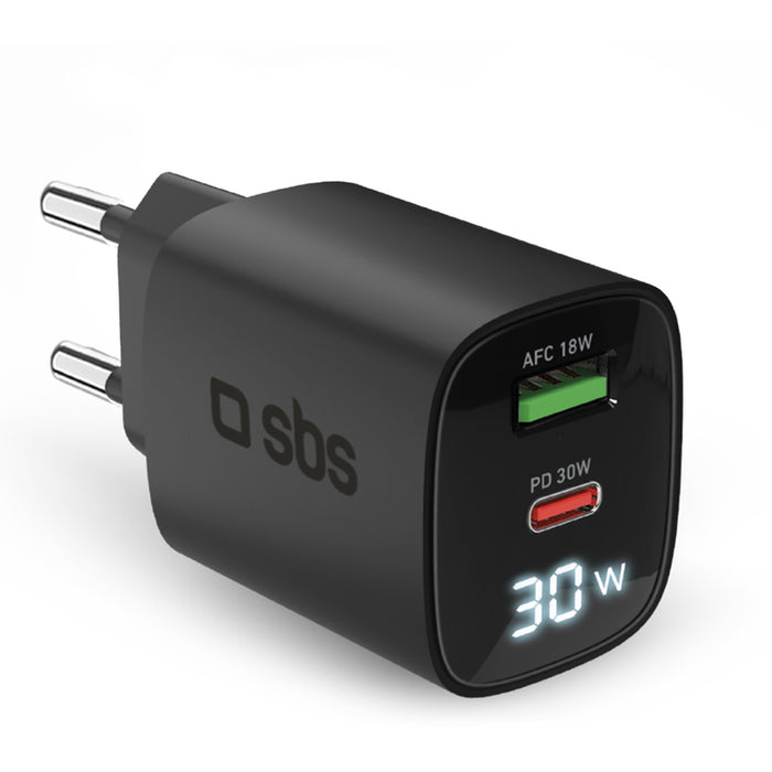 ЗАРЯДНО 220V SBS 30W PD USB-C+A Bk 81475