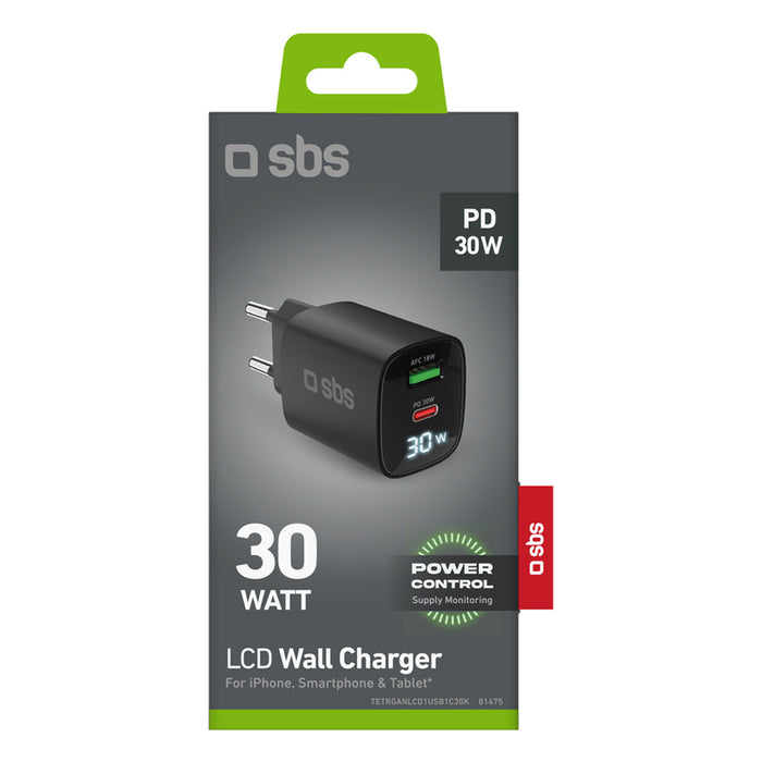ЗАРЯДНО 220V SBS 30W PD USB-C+A Bk 81475