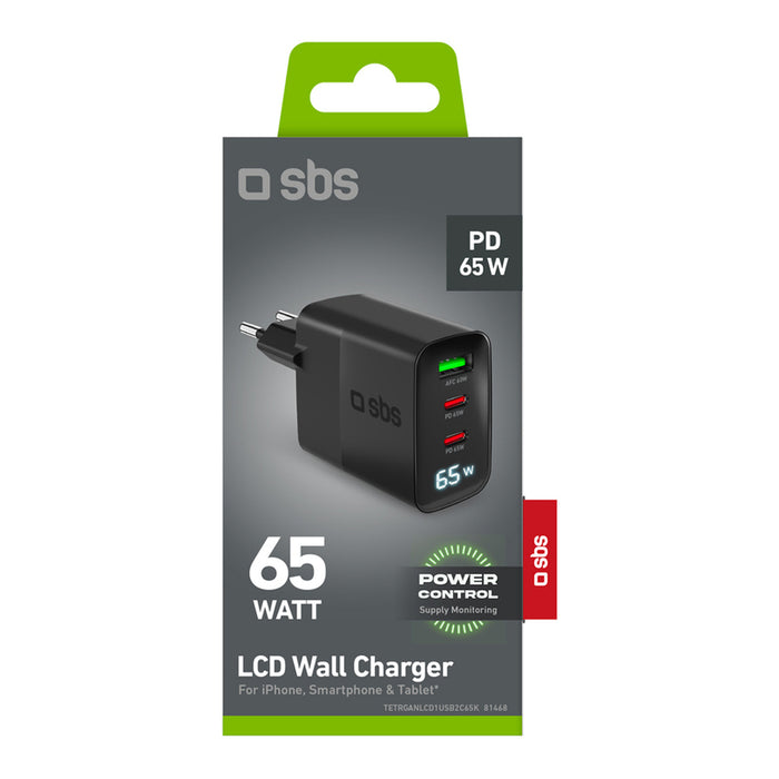 ЗАРЯДНО 220V SBS 65W PD 2xUSB-C+A 81468
