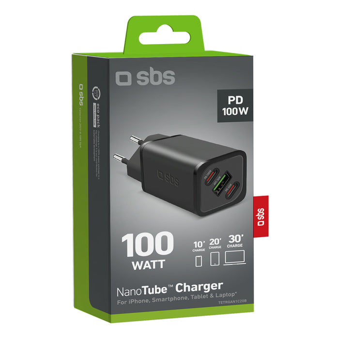 Зарядно устройство за лаптоп SBS 100W 220V PD GaN 2xC+A 47822