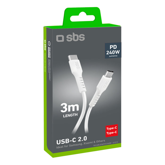Кабел SBS USB-C 2.0 240W 3M 47785 WHITE