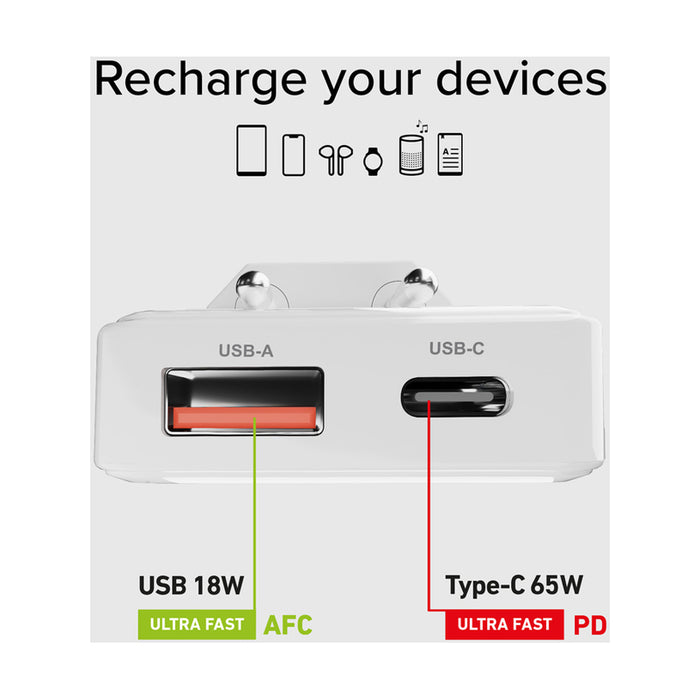 Зарядно устройство за лаптоп SBS FLEXI 65W PD USB-C+A 98497