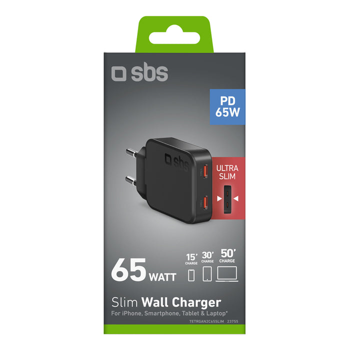 ЗАРЯДНО 220V SBS 65W PD 2xUSB-C 23755