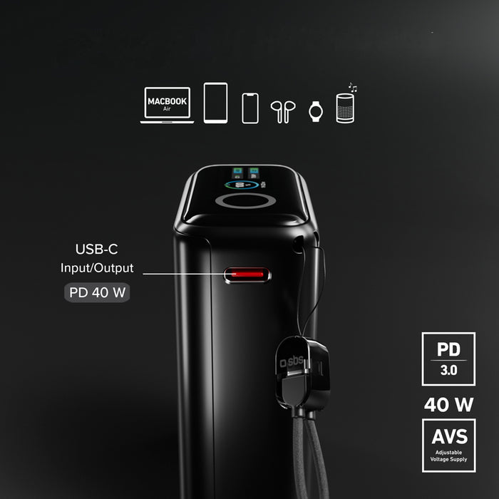 ВЪНШНА БАТЕРИЯ SBS 10000 mAh 40W LCD Black 36748