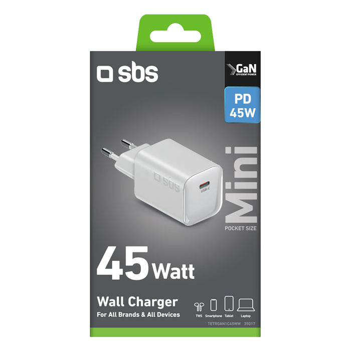 ЗАРЯДНО 220V SBS 45W PD USB-C WH 35017 GSM, Tablet, Notebook
