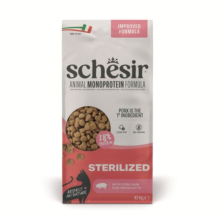 SCHESIR Animal Mono Protein Formula Стерилизирана свинска шунка – суха храна за котки – 10 кг