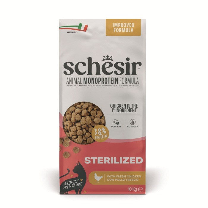 SCHESIR Animal Mono Protein Formula Sterilized пиле – суха храна за котки – 10 кг