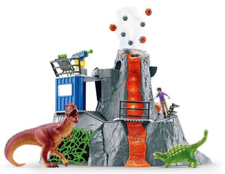 Игрален комплект Schleich Dinosaurs - Базов лагер, експедиция до вулкан
