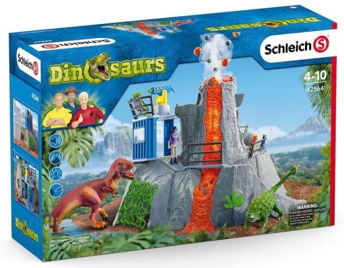 Игрален комплект Schleich Dinosaurs - Базов лагер, експедиция до вулкан