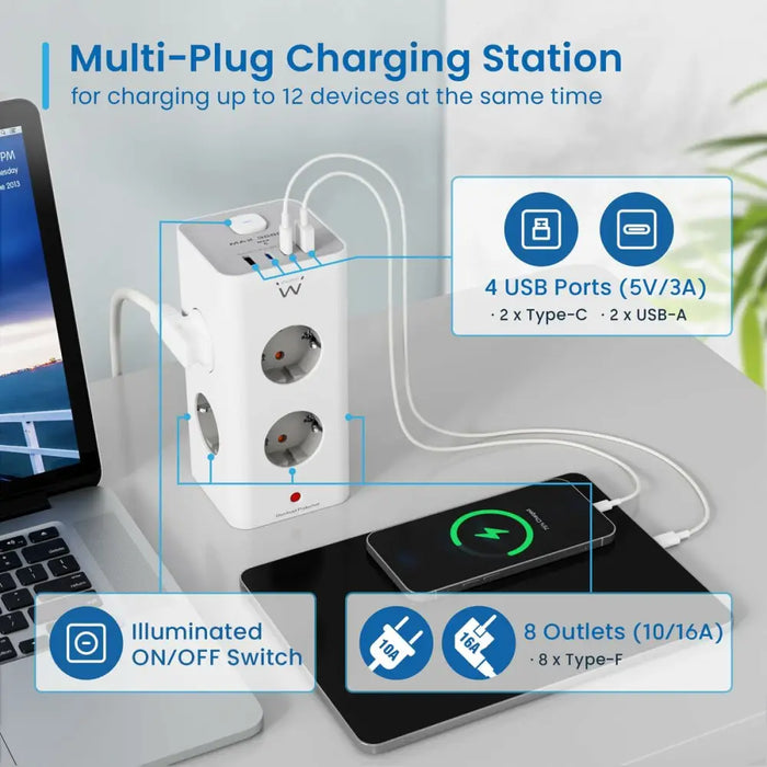 Schuko 8 начина многофункционален адаптер за контакт Ewent