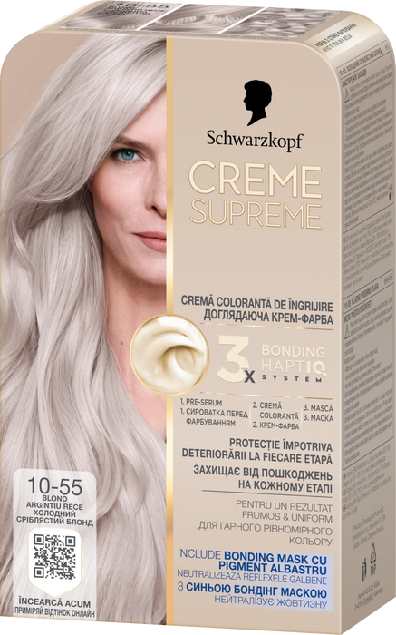 Боя за коса Creme Supreme - Nr. 10-55 Хладно сребърно сиво, 1 бр