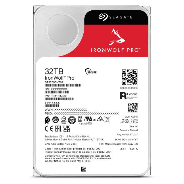 Вътрешен твърд диск Seagate IronWolf Pro ST32000NT000, 32 TB, 7200 RPM, 512 MB, 3.5" Serial ATA III