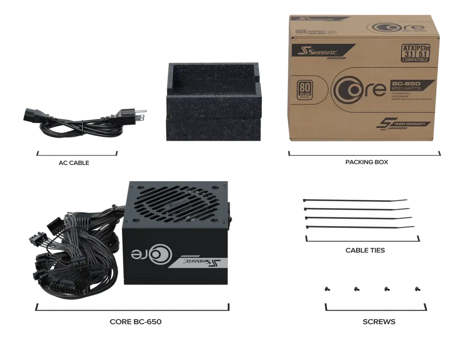 Захранващ блок Seasonic CORE BC 650W 80+ Bronze, ATX 3.1
