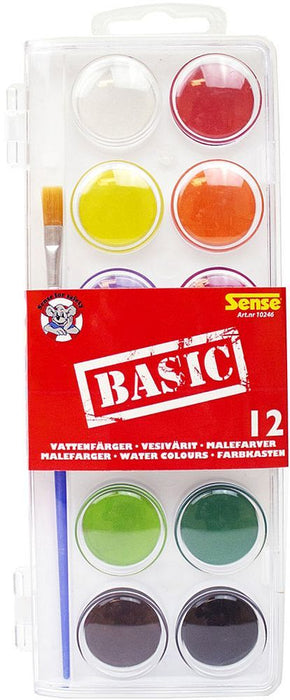Акварелни бои Sense - Basic, 12 цвята, с четка