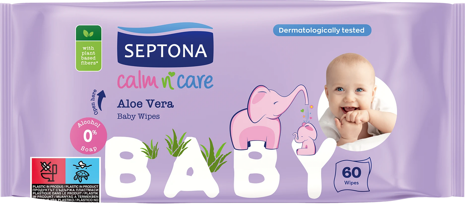 Влажни бебешки кърпи Baby Aloe Vera, 60 бр