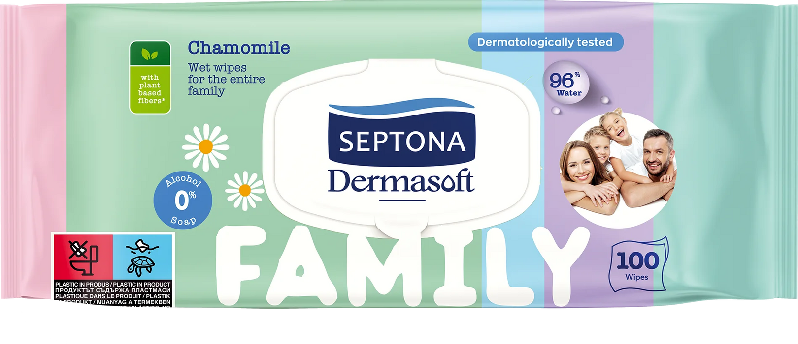 Влажни кърпи с капак Dermasoft с екстракт от лайка, 100 бр
