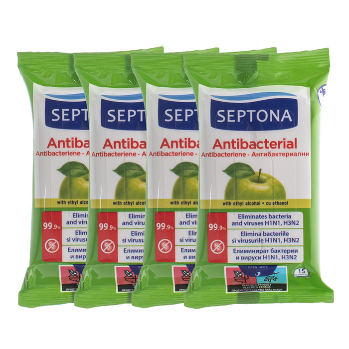 АНТИБАКТЕРИАЛНИ ВЛАЖНИ КЪРПИ 2+2 GREEN APPLE SEPTONA