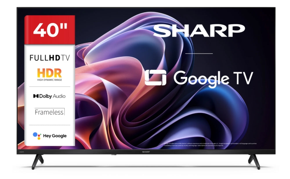 Sharp 40HF2265E, 40" LED GOOGLE телевизор, FHD 1920 x 1080, без рамка, 1 000 000:1, DVB-T/T2/C/S/S2, 2x8W високоговорителя, Dolby Digital, HDR10, Google Assistant, Google Cast, 3xHDMI (ARC/CEC)I, 3.5 мм жак за слушалки / линеен изход, USB, Wi-Fi, Bluetoot
