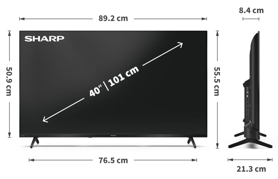 Sharp 40HF2265E, 40" LED GOOGLE телевизор, FHD 1920 x 1080, без рамка, 1 000 000:1, DVB-T/T2/C/S/S2, 2x8W високоговорителя, Dolby Digital, HDR10, Google Assistant, Google Cast, 3xHDMI (ARC/CEC)I, 3.5 мм жак за слушалки / линеен изход, USB, Wi-Fi, Bluetoot