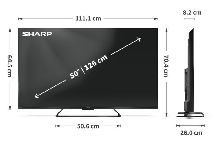 Sharp 50HR7265E, 50" QLED GOOGLE телевизор, 4K 144Hz Quantum Dot 3840x2160 без рамка, AQUOS AI, DVB-T/T2/C/S/S2, Active Motion 1400, HDR10, Dolby Atmos, Dolby Vision, DTS:X, Google Assistant, HDMI eARC, Mini Composite/CVBS + аудио вход, USB, Wi-Fi, Blueto