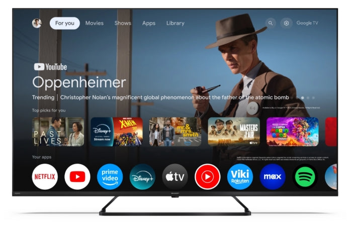 Sharp 55HP6265E, 55" QLED Google TV, 4K Ultra HD 3840x2160 без рамка, 1 000 000:1, AQUOS, DVB-T/T2/C/S/S2, Active Motion 1000, HDR10, Dolby Atmos, Dolby Vision, Google Assistant, Google Cast, HDMI 2.1 с eARC, 3.5 мм жак за слушалки / линеен изход, USB, Wi