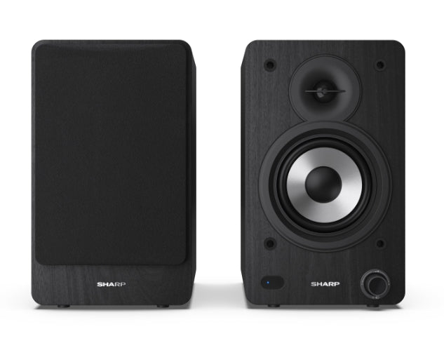 Sharp Audio Systems CP-SS30(BK), Hifi Systems BOOKSHELF SPEAKERS 60W (2 x 30W) RMS 2, Bluetooth v5.0, USB възпроизвеждане, MP3 аудио декодер, RCA L/R In, 3,5 mm Aux-in / line-in, Цифров оптичен вход, Дървена високоговорител, Черен