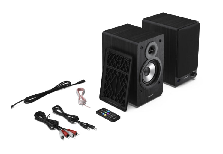 Sharp Audio Systems CP-SS30(BK), Hifi Systems BOOKSHELF SPEAKERS 60W (2 x 30W) RMS 2, Bluetooth v5.0, USB възпроизвеждане, MP3 аудио декодер, RCA L/R In, 3,5 mm Aux-in / line-in, Цифров оптичен вход, Дървена високоговорител, Черен