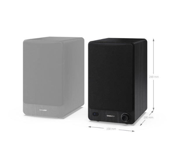 Sharp Audio Systems CP-SS30(BK), Hifi Systems BOOKSHELF SPEAKERS 60W (2 x 30W) RMS 2, Bluetooth v5.0, USB възпроизвеждане, MP3 аудио декодер, RCA L/R In, 3,5 mm Aux-in / line-in, Цифров оптичен вход, Дървена високоговорител, Черен