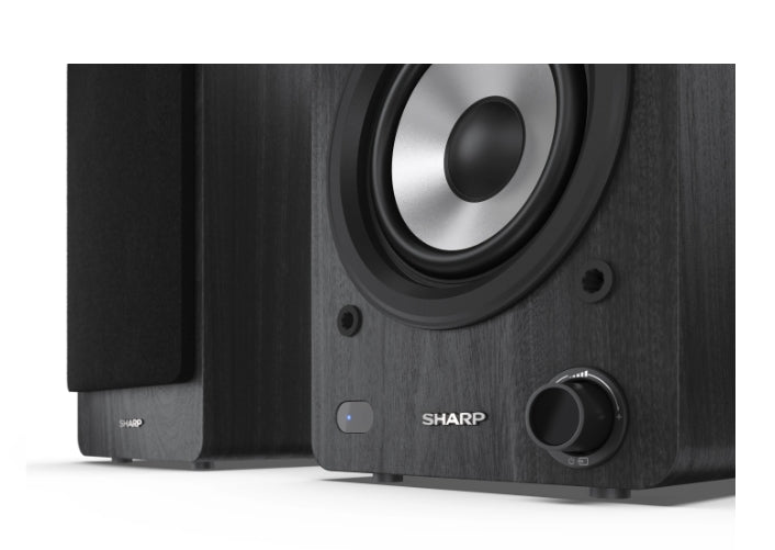 Sharp Audio Systems CP-SS30(BK), Hifi Systems BOOKSHELF SPEAKERS 60W (2 x 30W) RMS 2, Bluetooth v5.0, USB възпроизвеждане, MP3 аудио декодер, RCA L/R In, 3,5 mm Aux-in / line-in, Цифров оптичен вход, Дървена високоговорител, Черен