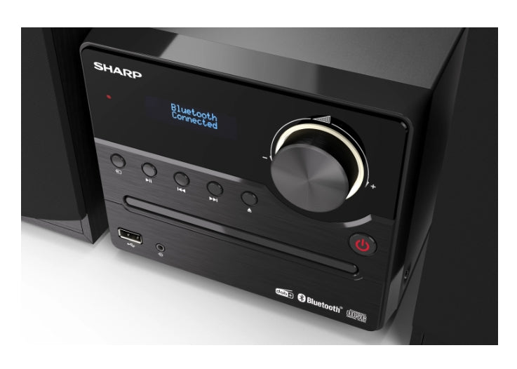 Sharp Audio Systems XL-B517D(BK), HI-FI МИКРО СИСТЕМА, 45 W обща максимална изходна мощност, DAB+ и FM тунер с RDS, Bluetooth v5.0, CD плейър, USB възпроизвеждане, 3,5 mm Aux-in / line-in, жак за слушалки, дървен високоговорител, черен