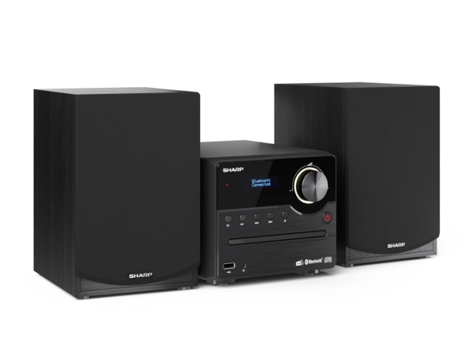 Sharp Audio Systems XL-B517D(BK), HI-FI МИКРО СИСТЕМА, 45 W обща максимална изходна мощност, DAB+ и FM тунер с RDS, Bluetooth v5.0, CD плейър, USB възпроизвеждане, 3,5 mm Aux-in / line-in, жак за слушалки, дървен високоговорител, черен