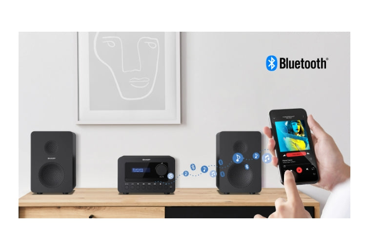 Sharp Audio Systems XL-B520D(BK), HI-FI MICRO SYSTEM, 40 (peak), DAB+/DAB и FM радио с RDS, Bluetooth v5.0, CD плейър, USB MP3 възпроизвеждане, 3,5 мм жак за слушалки / линеен изход, дървен високоговорител, черен