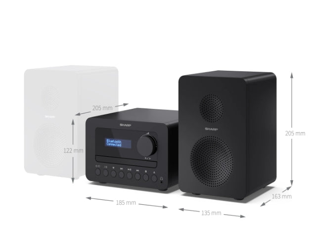 Sharp Audio Systems XL-B520D(BK), HI-FI MICRO SYSTEM, 40 (peak), DAB+/DAB и FM радио с RDS, Bluetooth v5.0, CD плейър, USB MP3 възпроизвеждане, 3,5 мм жак за слушалки / линеен изход, дървен високоговорител, черен