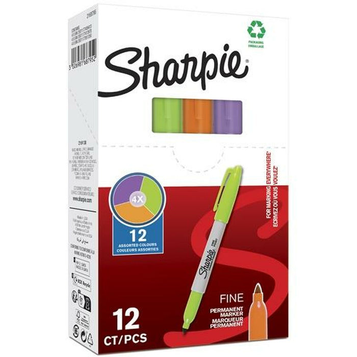 Перманентен флумастер Sharpie Зелен Лилав Оранжев (12 броя)
