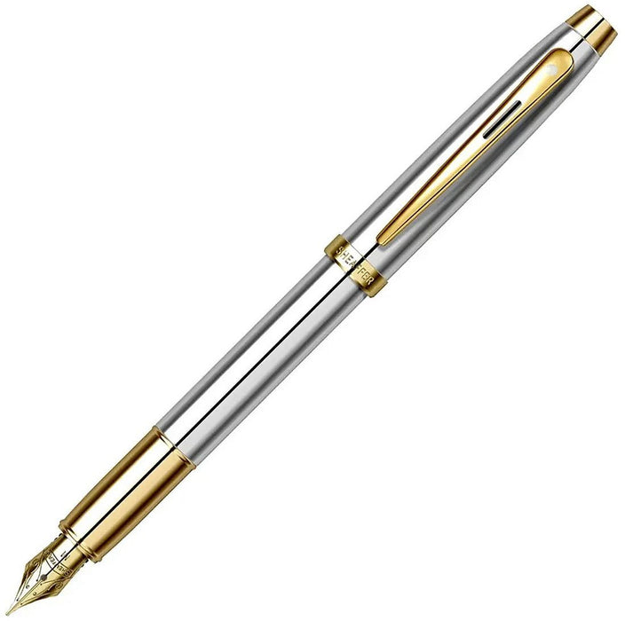 Комплект писалка и химикалка Sheaffer 100 - Bright Chrome with Gold Trim