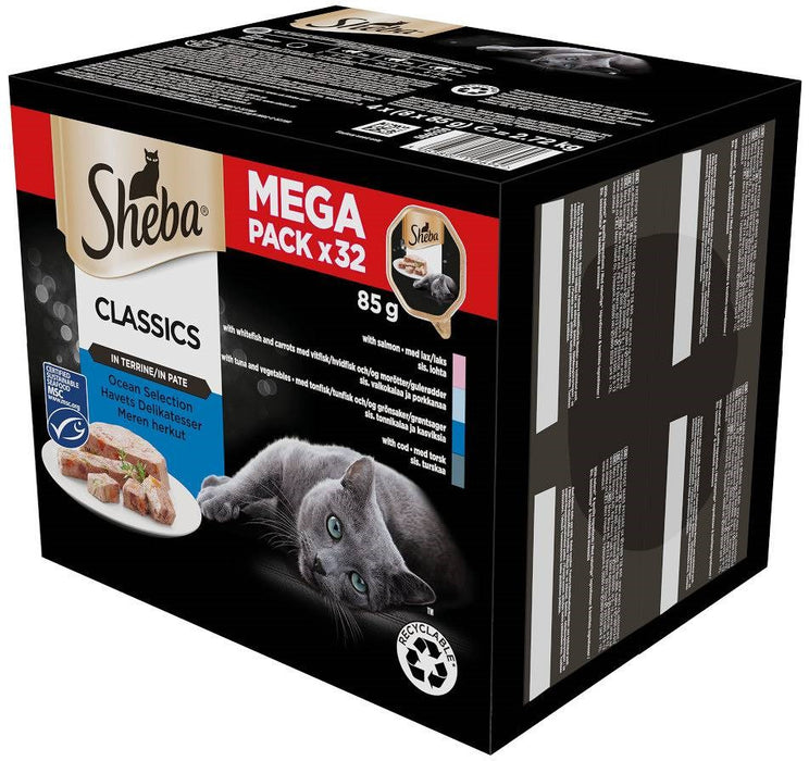 SHEBA Tray of Pate White Fish/Ryba/Sjomb/Tona - мокра храна за котки - 32x85 г