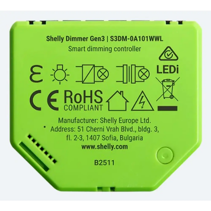 SHELLY Dimmer Gen3 Вграден черен лайм