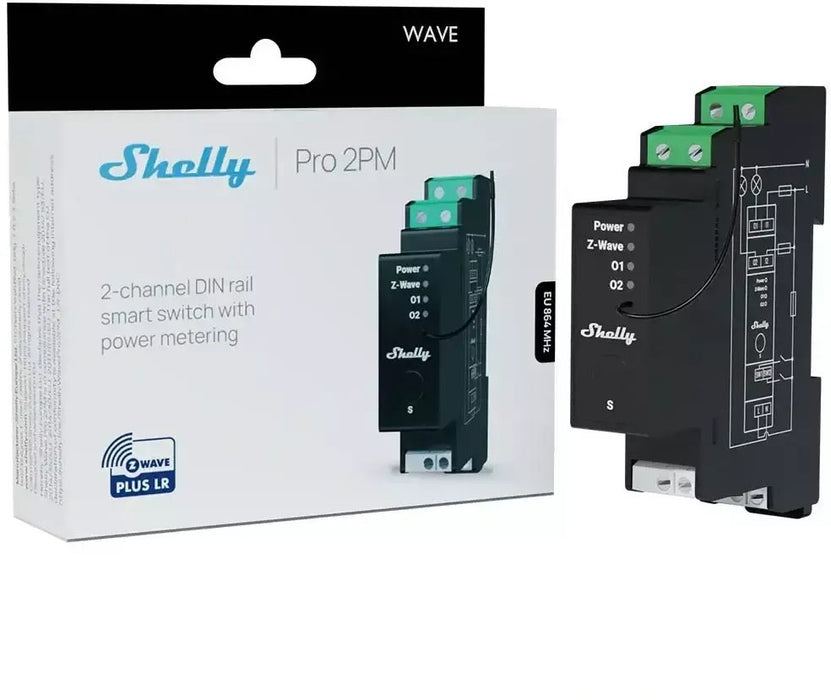 Shelly Wave Pro 2PM LR двуканален Z-Wave DIN шинен контролер