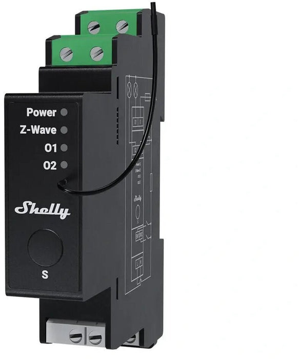 Shelly Wave Pro 2PM LR двуканален Z-Wave DIN шинен контролер