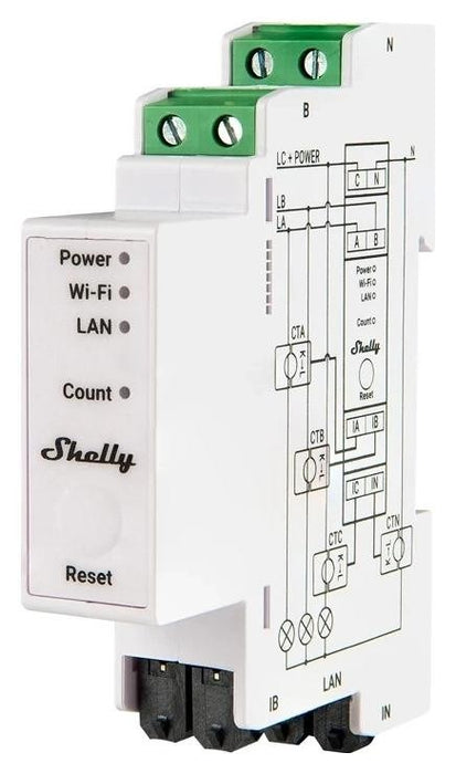 Shelly PRO 3EM 120A 3-посочен WiFi/Bluetooth/Matter електромер