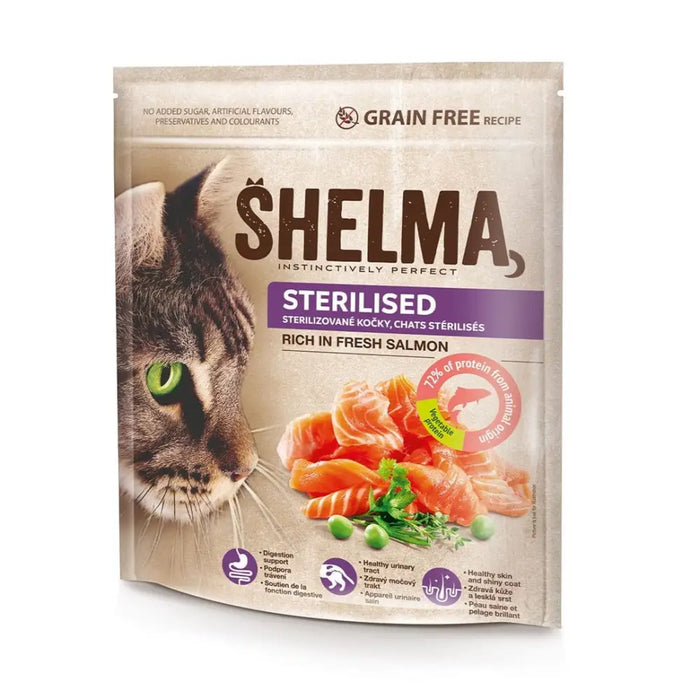 SHELMA Sterilised Богата на сьомга - суха храна за котки