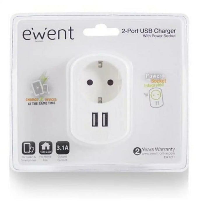 Щепсел за стена с 2 USB порта Ewent EW1211 3,1 A