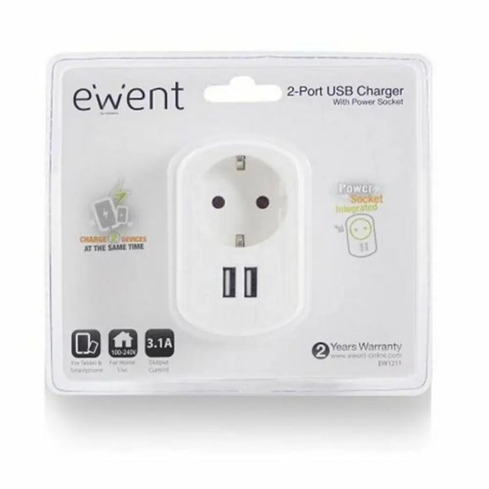 Щепсел за стена с 2 USB порта Ewent EW1211 3,1 A
