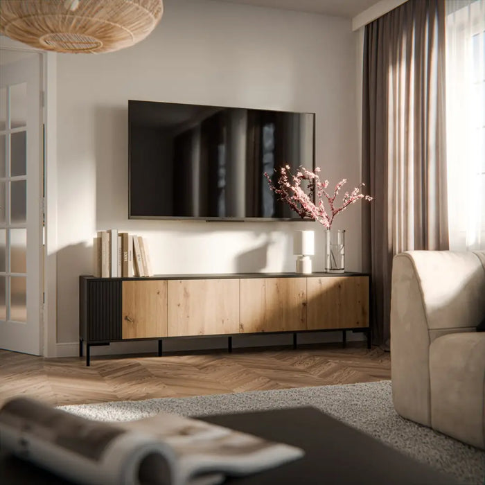 Шкаф Cama MERCI RTV 200 x 40 x 54 см черен/дъб занаятчийски