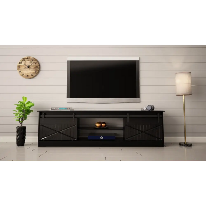 Шкаф RTV GRANERO 200x56.7x35 черен/черен гланц