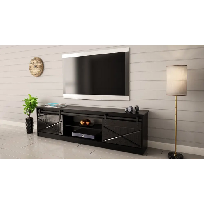 Шкаф RTV GRANERO 200x56.7x35 черен/черен гланц