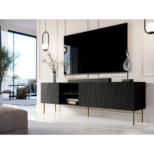 Шкаф RTV JUNGLE 190x40.5x59.5 черен мат + златисти крака